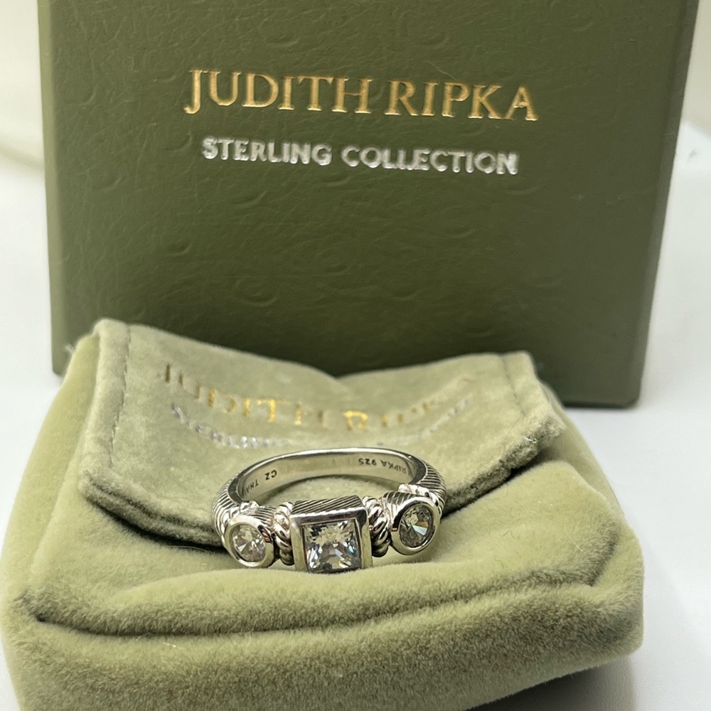 Judith Ripka Sterling Silver 925 3 CZ Stones Diamonique Ring